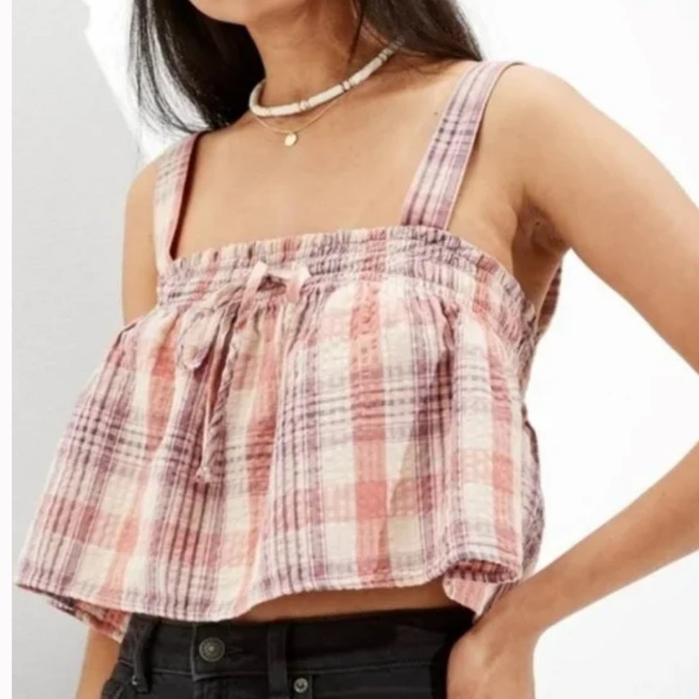American Eagle Pink Plaid Crop